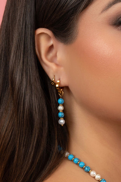 Turquoise Marble Pearl Duo Earring Set