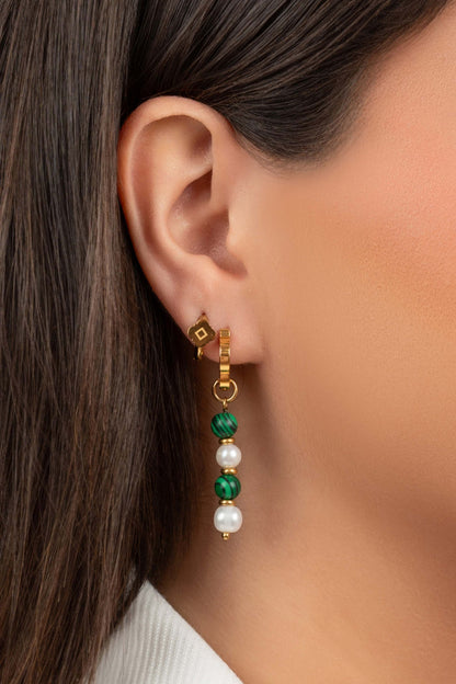Malachite Pearl Duo Earring Set