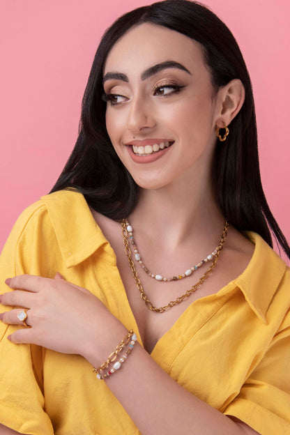 Link Beaded Double Chain Necklace