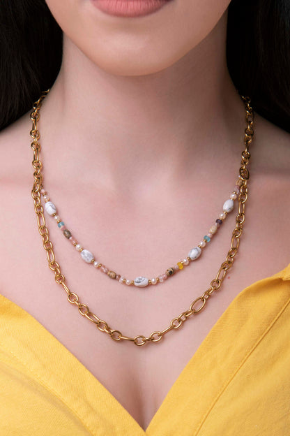 Link Beaded Double Chain Necklace