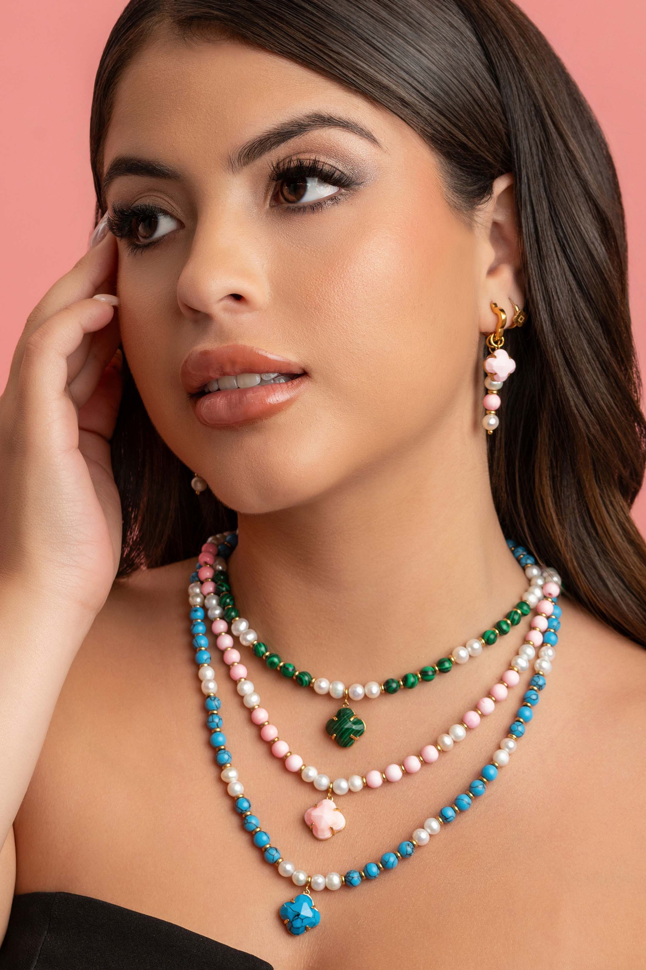 Malachite Pearl Duo Earring Set &amp; Necklace Gift Set