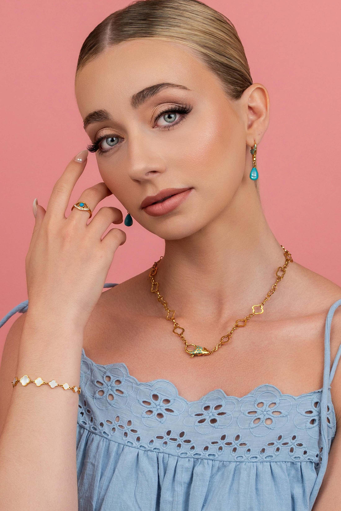 Qabru Turquoise Claw Drop Stud Earring Set