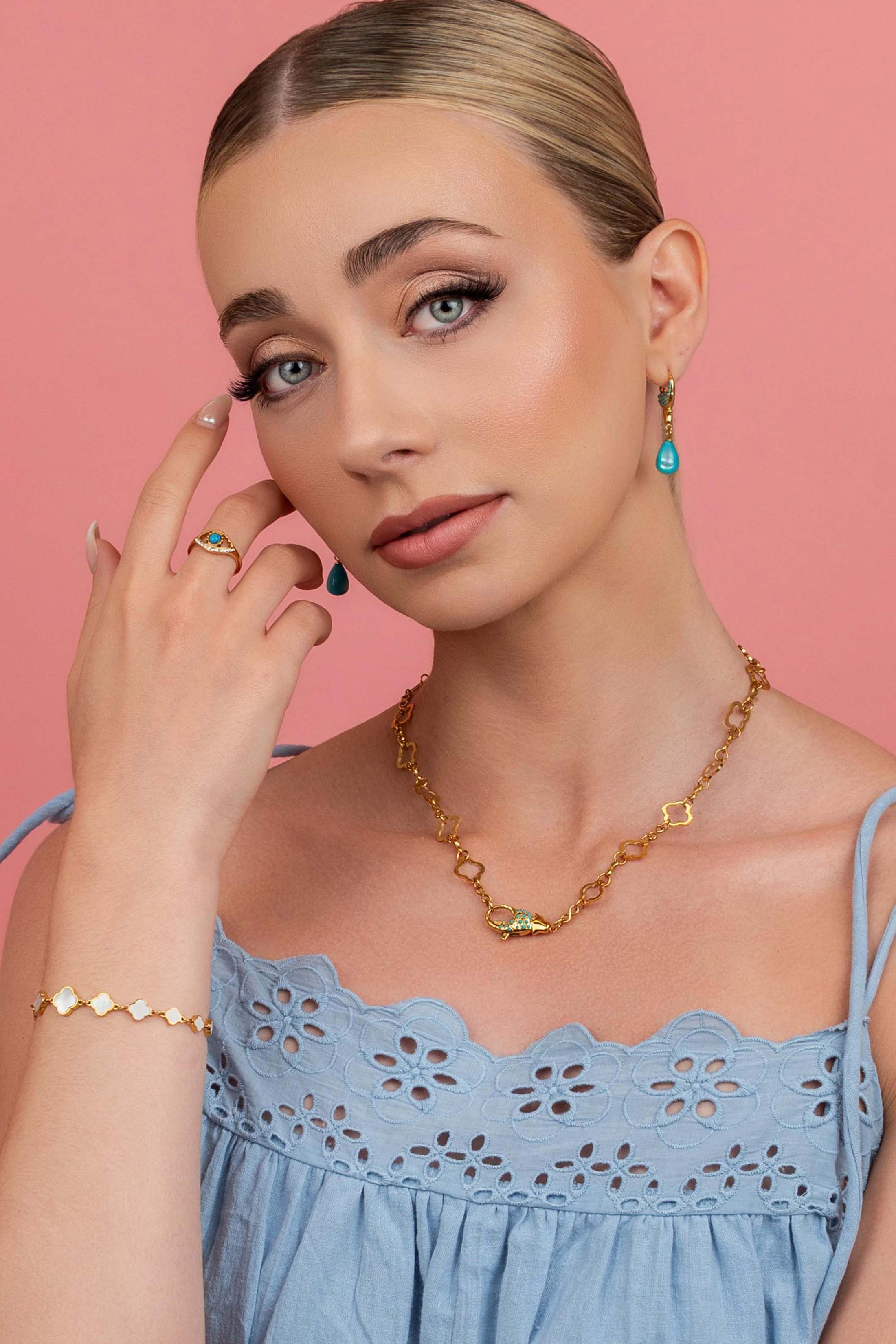 Qabru Turquoise Claw Drop Stud Earring Set