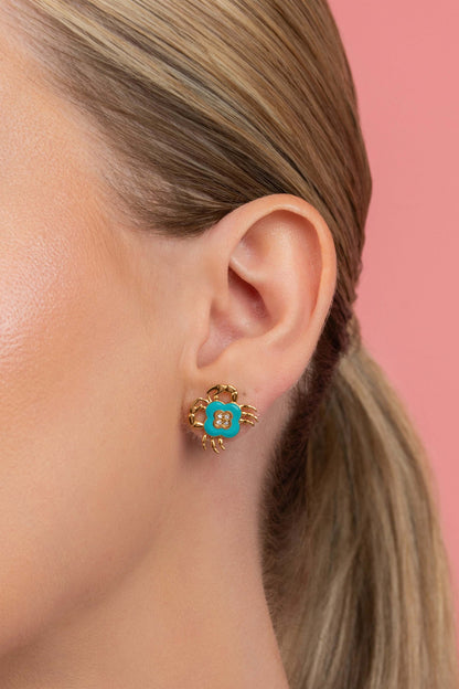 Qabru Turquoise Stud Earrings &amp; Qabru Claw Link Necklace Gift Set