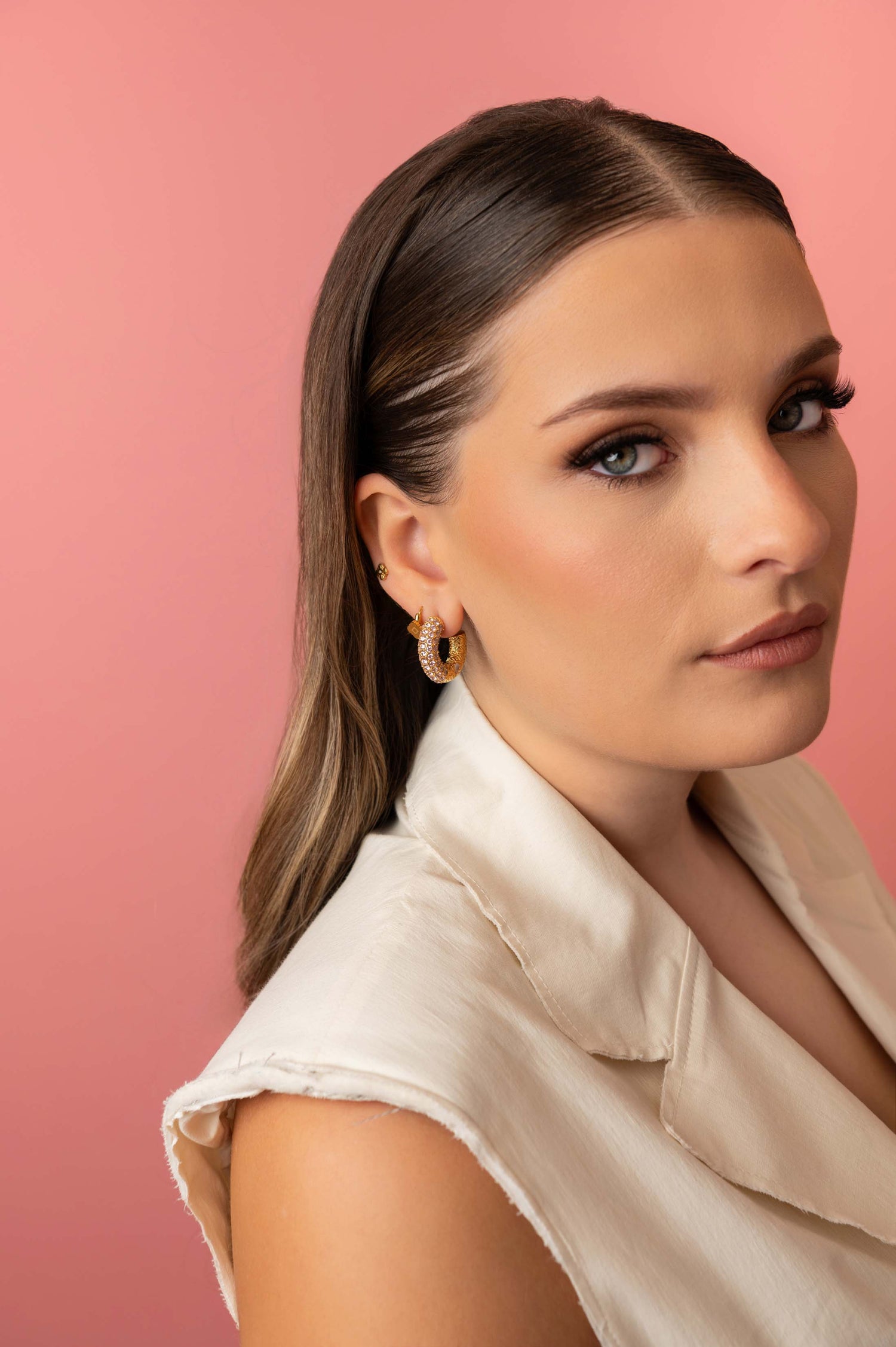 Blush Pavé Patterned Hoop Earring Set