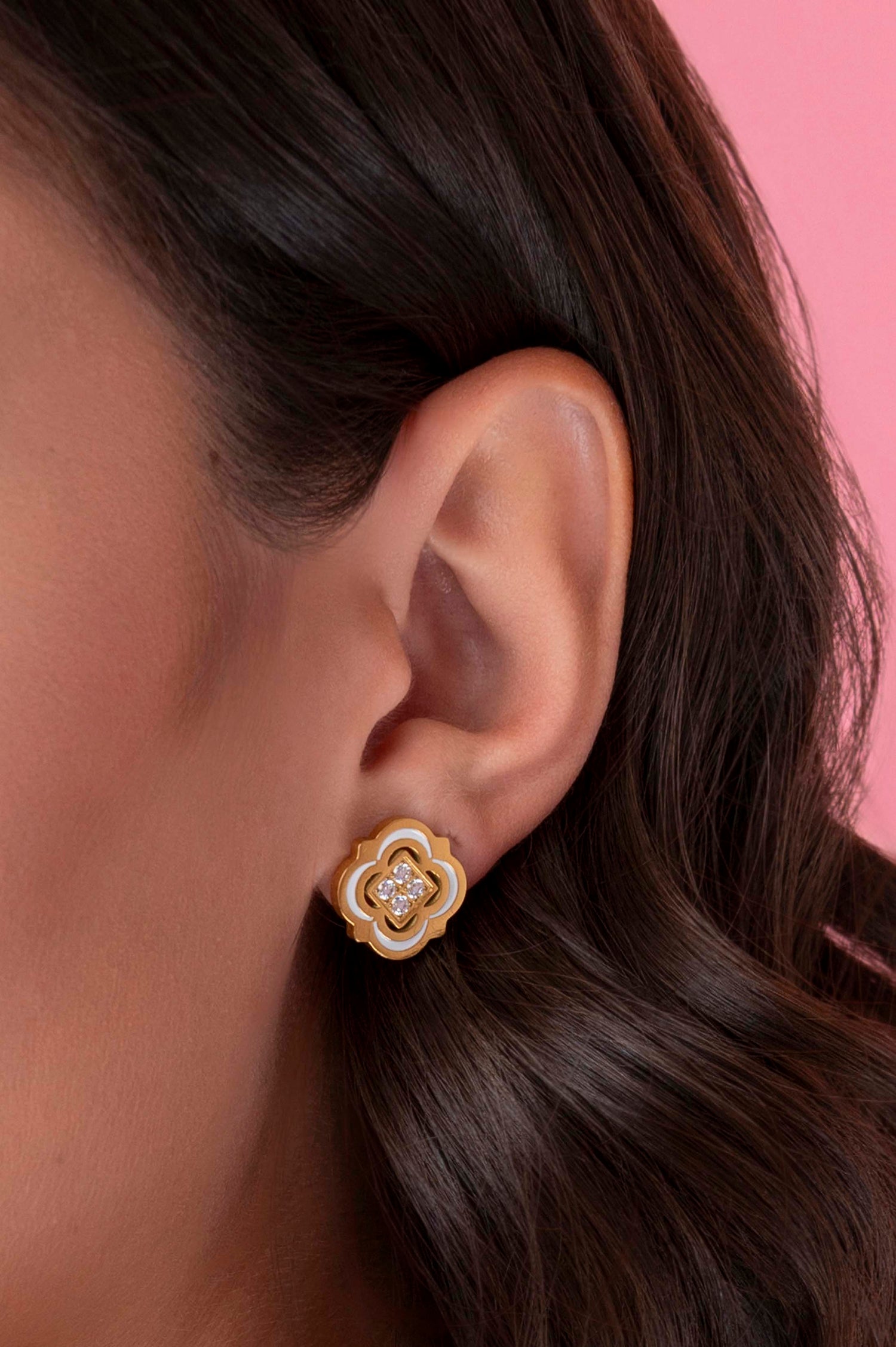 White Tile Zirconia Stud Earring Set