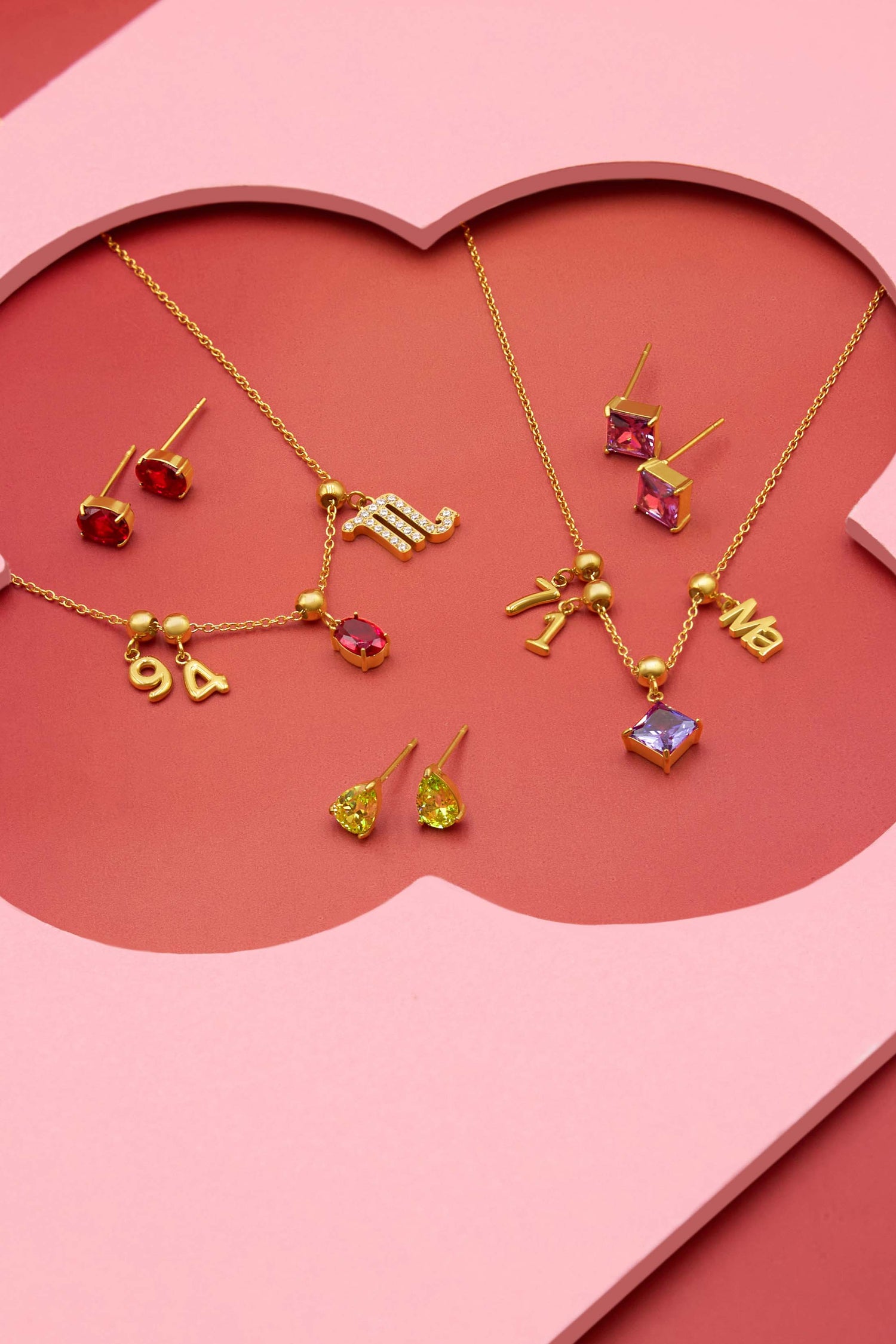 Numbers &amp; Birthstone Toggle Charm Necklace Gift Set