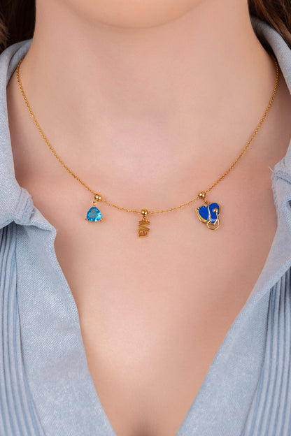 Birthstone Studs &amp; Toggle Charm Necklace Gift Set