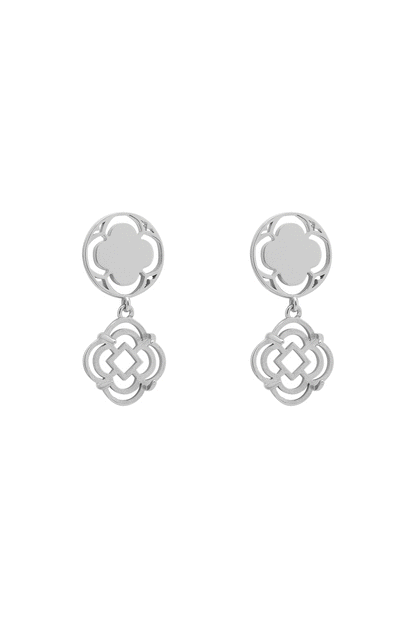Stone Station Drop Stone Stud Earring Set Silver Coloured