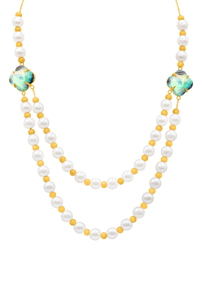 Stone Station Pearl Duet Necklace