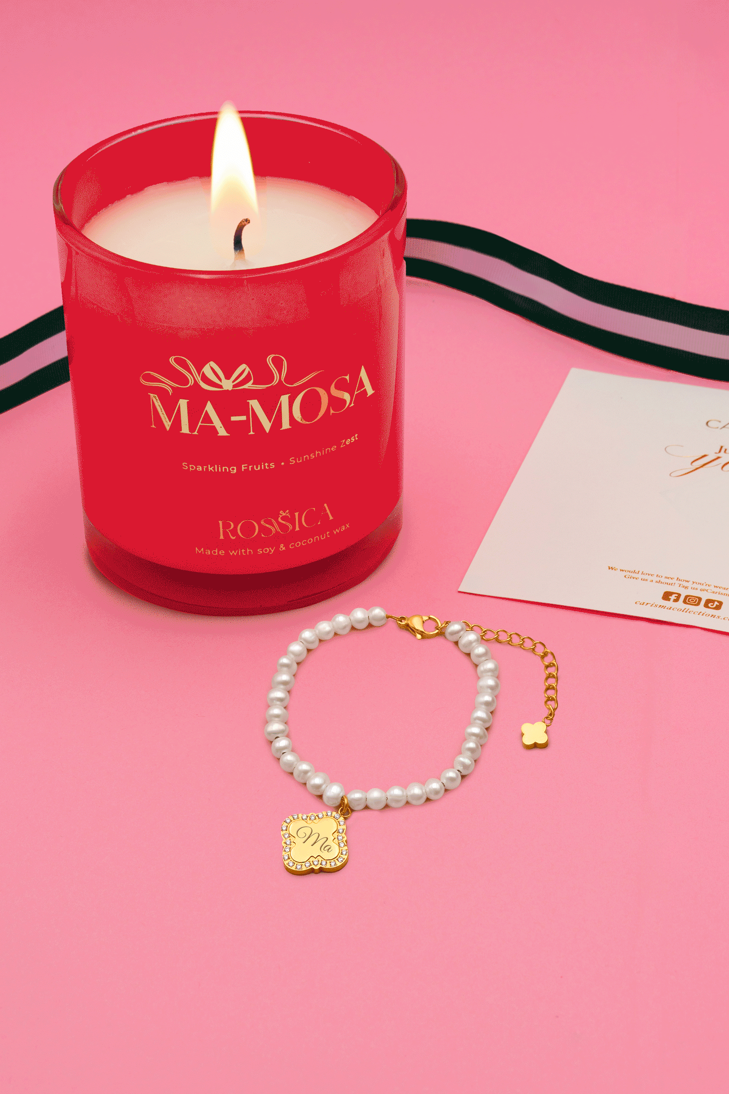 Carisma Engravable Freshwater Pearl Bracelet &amp; Rossica Candle Gift Set