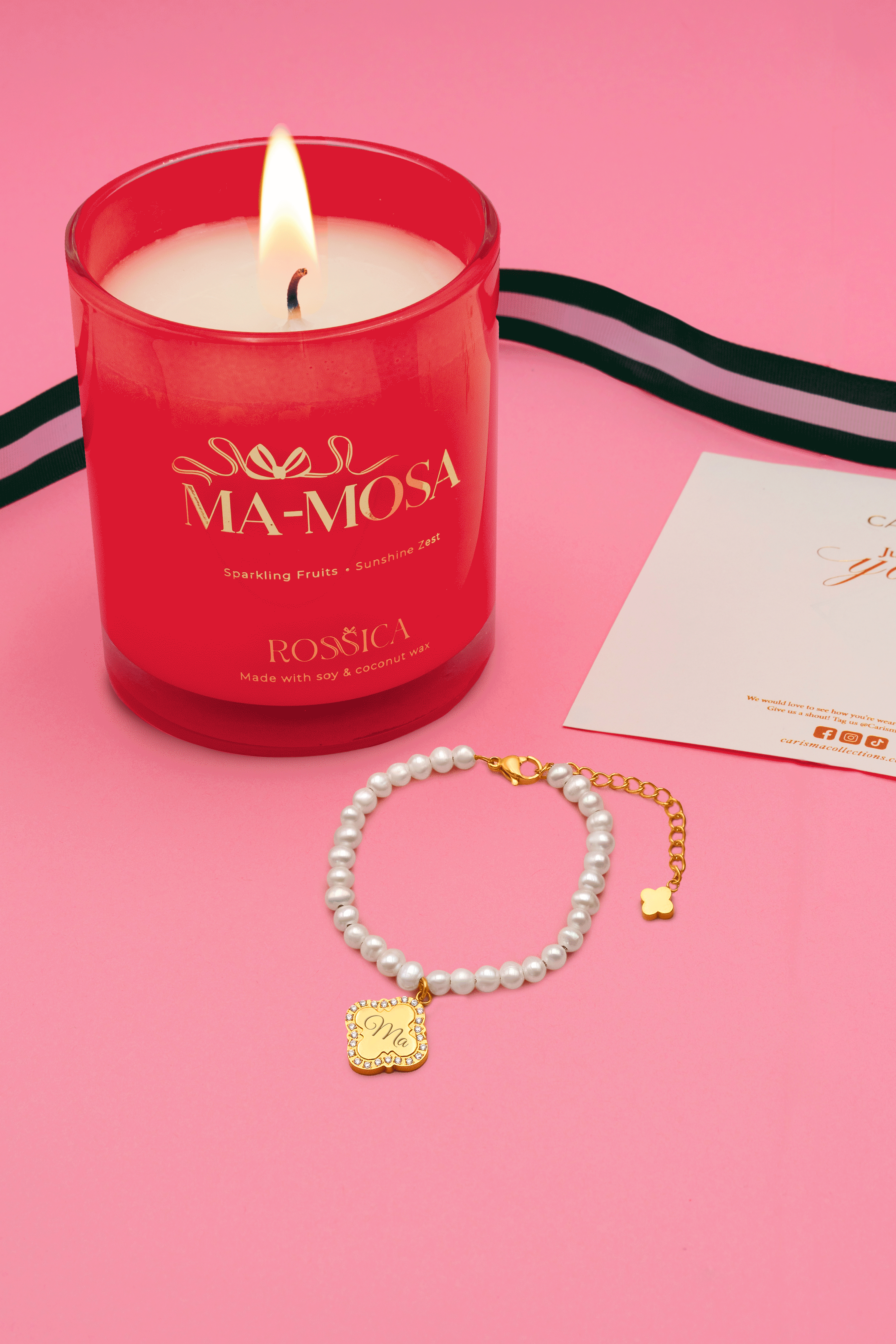 Carisma Engravable Freshwater Pearl Bracelet &amp; Rossica Candle Gift Set