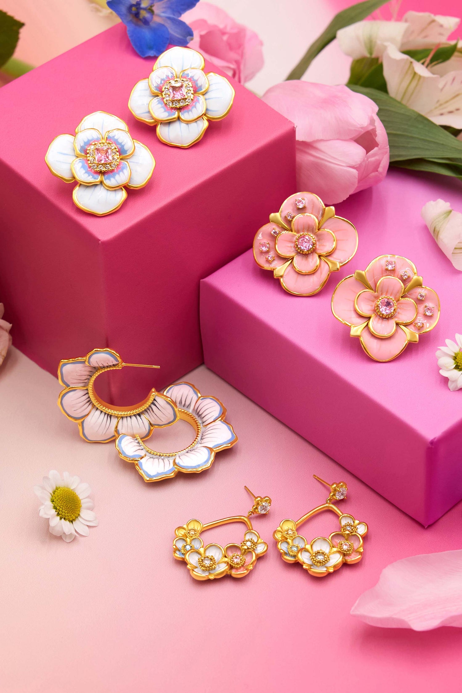 Golden Bloom Hoop Earring Set