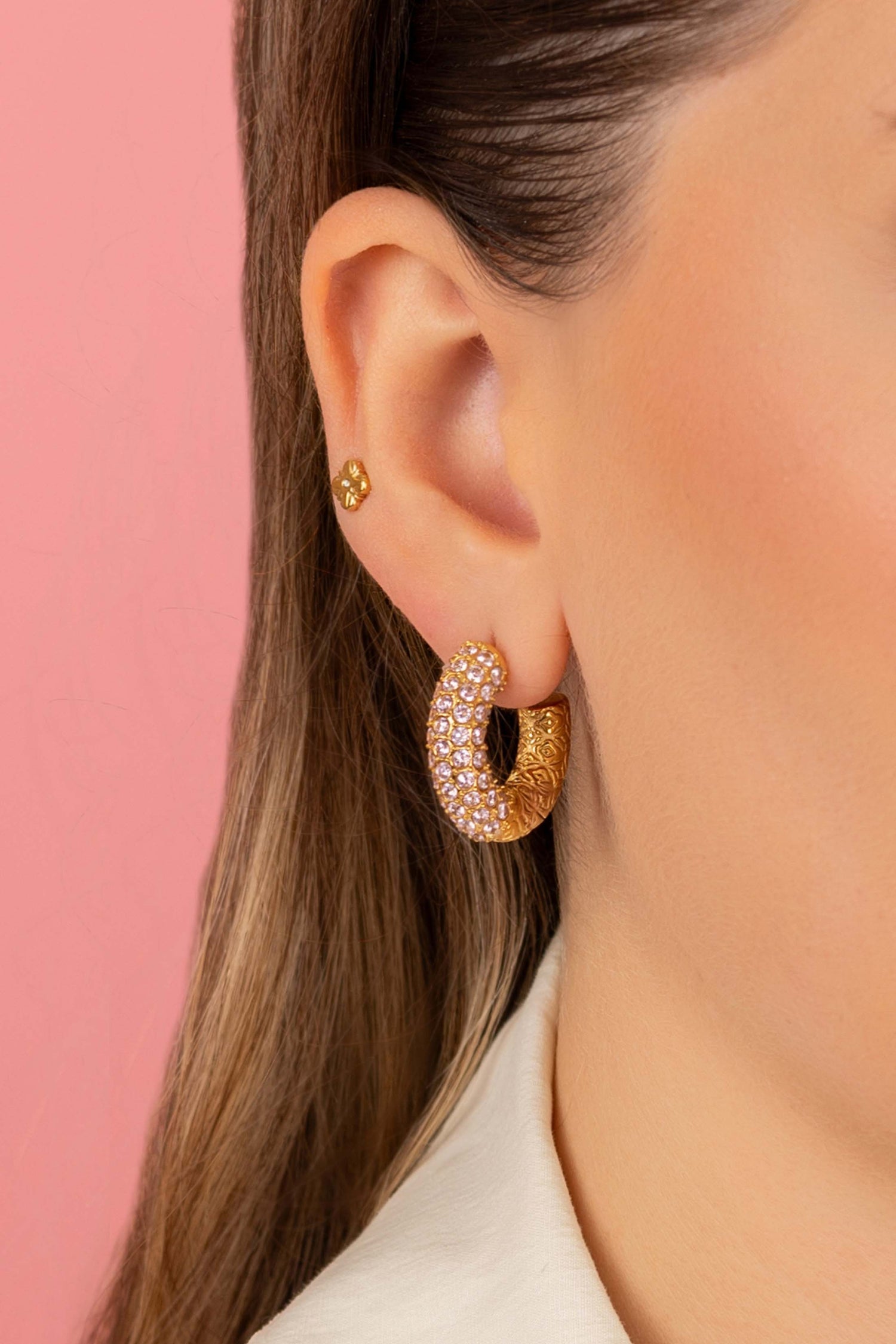 Blush Pavé Patterned Hoop Earring Set
