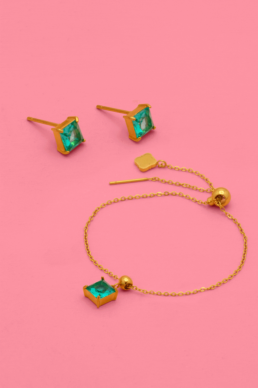 Birthstone Studs &amp; Toggle Charm Bracelet Gift Set