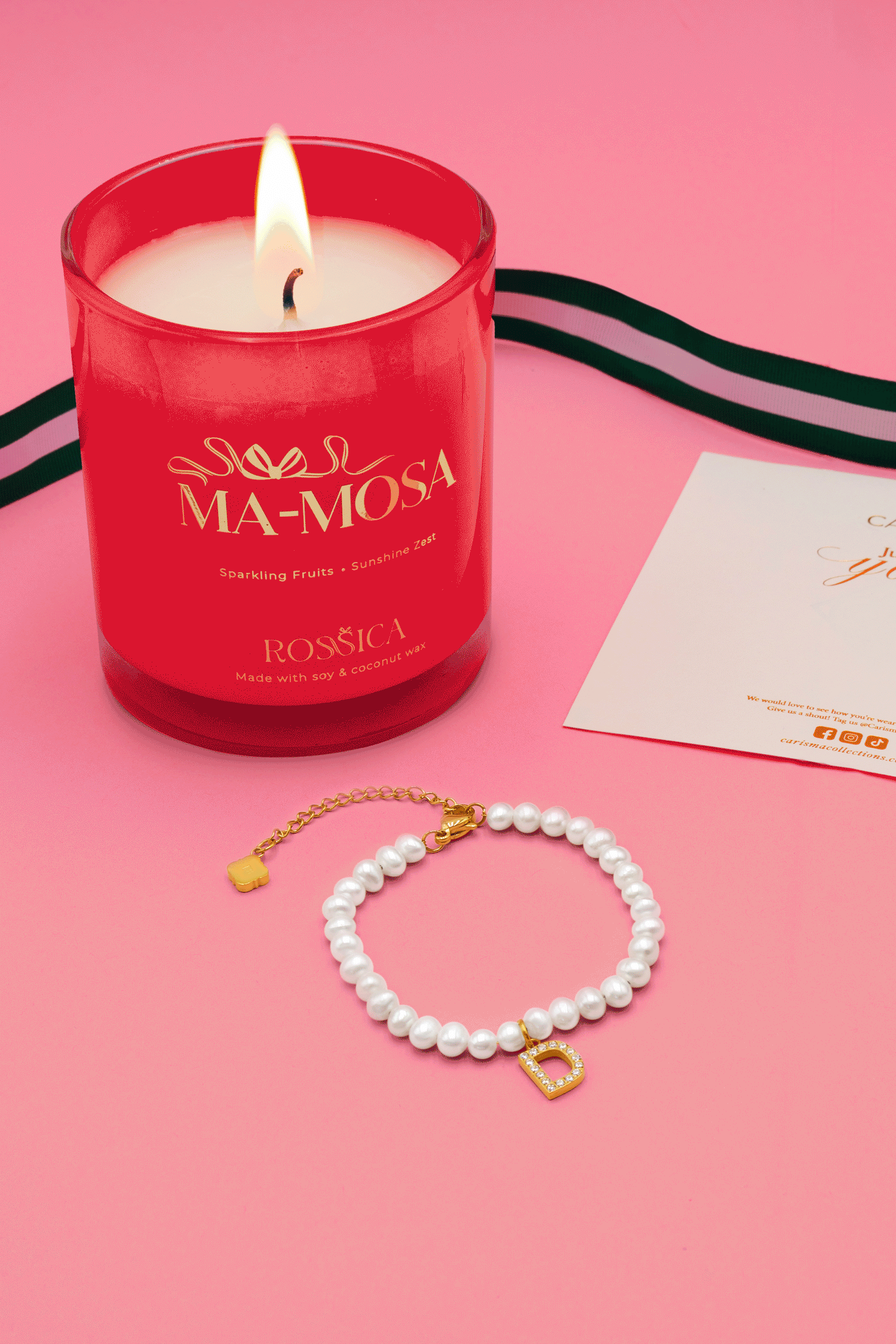 Initial Freshwater Pearl Bracelet &amp; Rossica Candle Gift Set