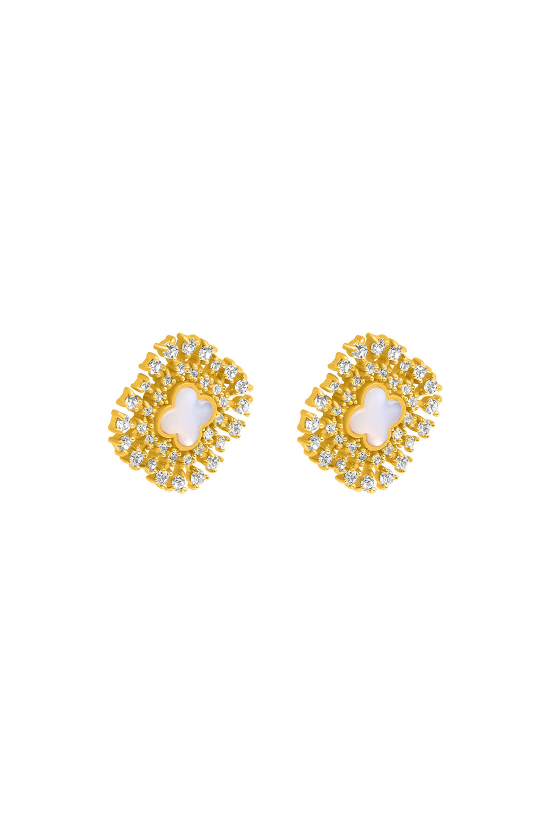 Zirconia Halo Mother Of Pearl Stud Earring Set