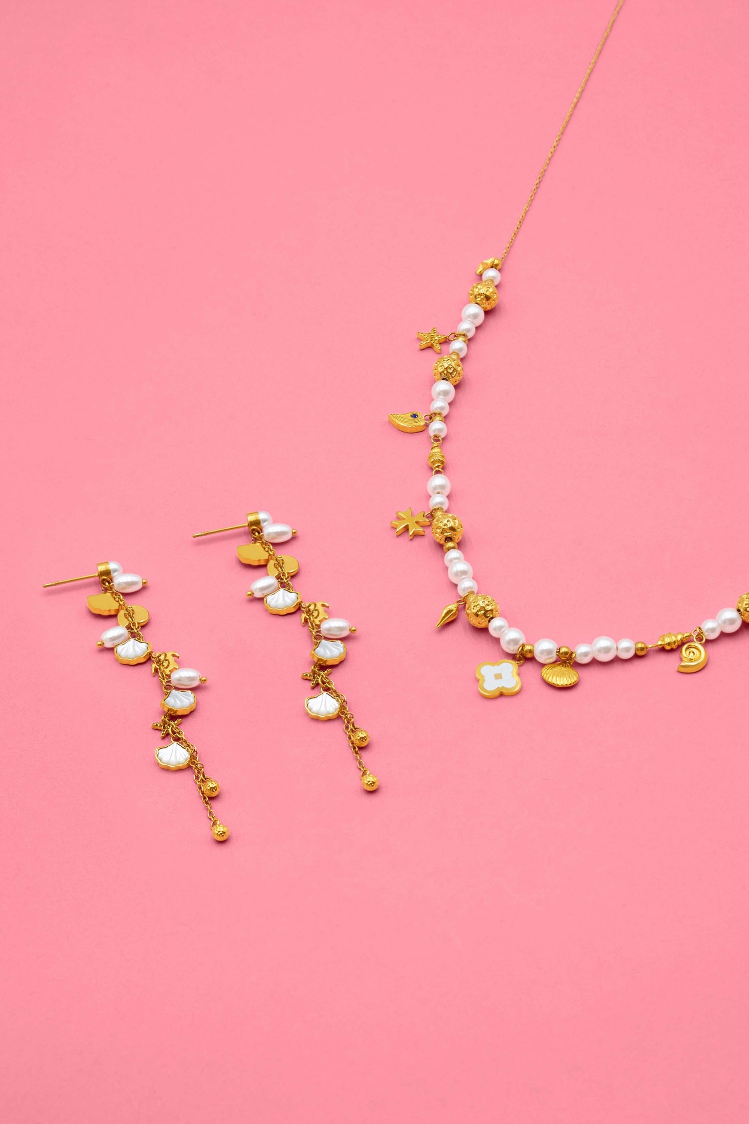 Maltese Summer Drop Statement Earrings &amp; Charm Necklace Gift Set