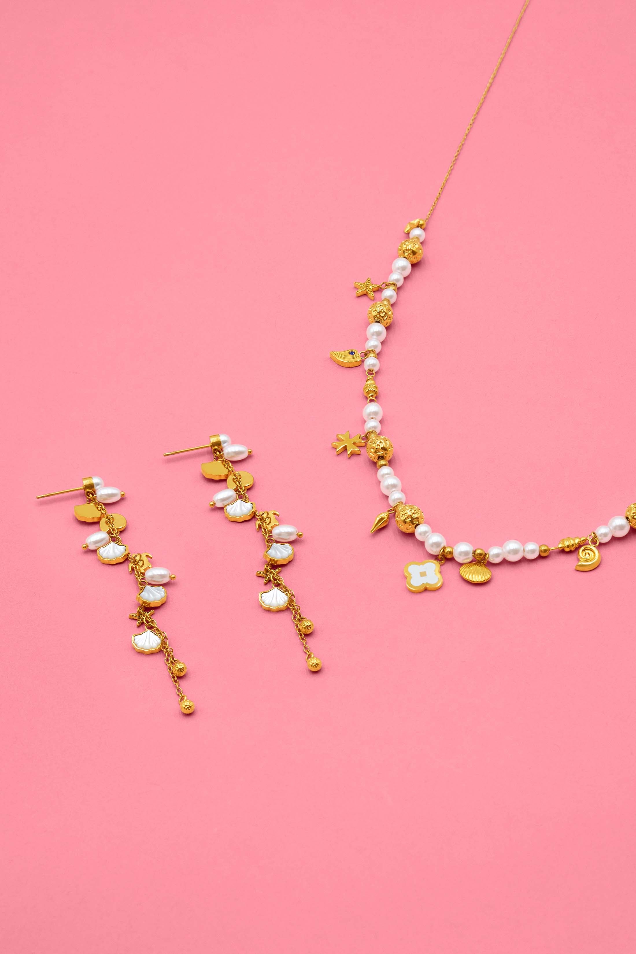 Maltese Summer Drop Statement Earrings &amp; Charm Necklace Gift Set