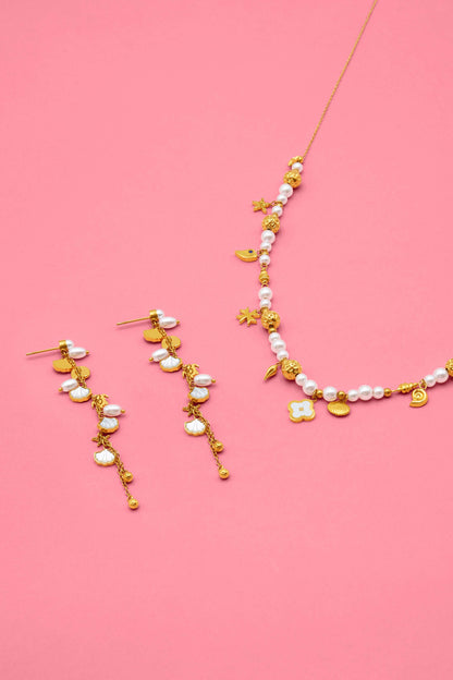 Maltese Summer Drop Statement Earrings &amp; Charm Necklace Gift Set