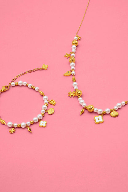 Maltese Summer Pearl Charm Necklace &amp; Bracelet Gift Set