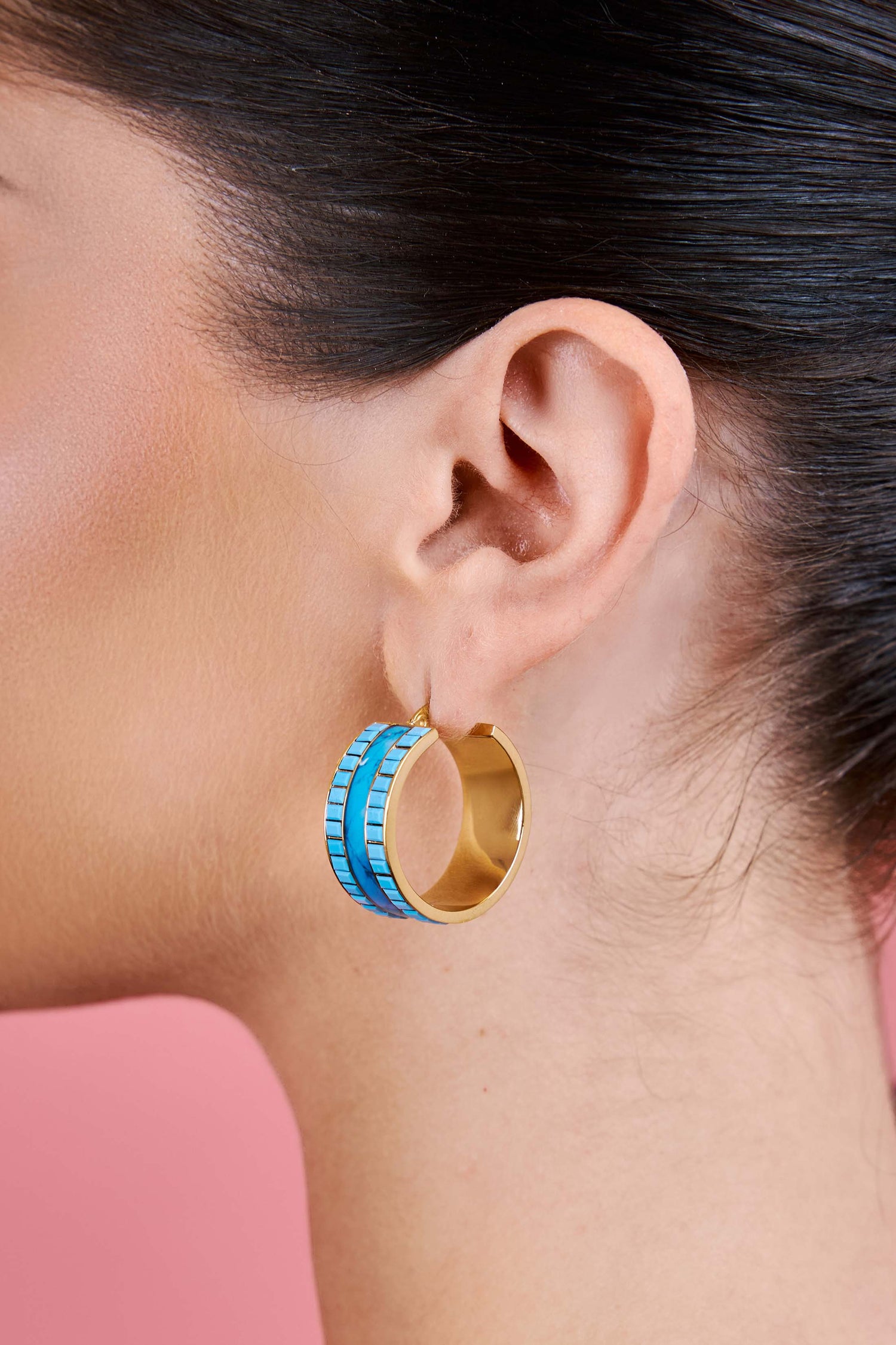 Faniello Turquoise Marble Hoop Earring Set