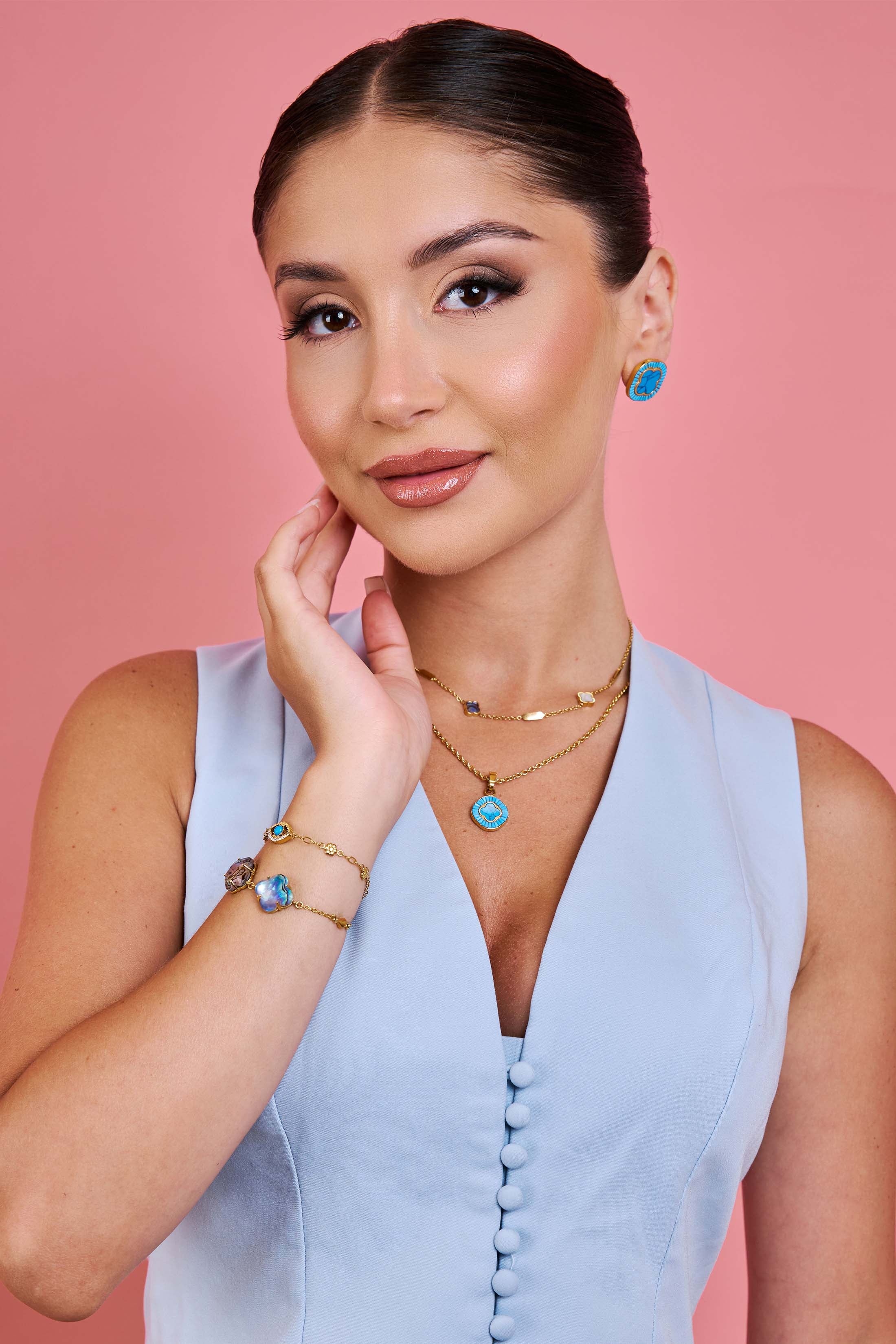 Faniello Turquoise Marble Stud Earring Set