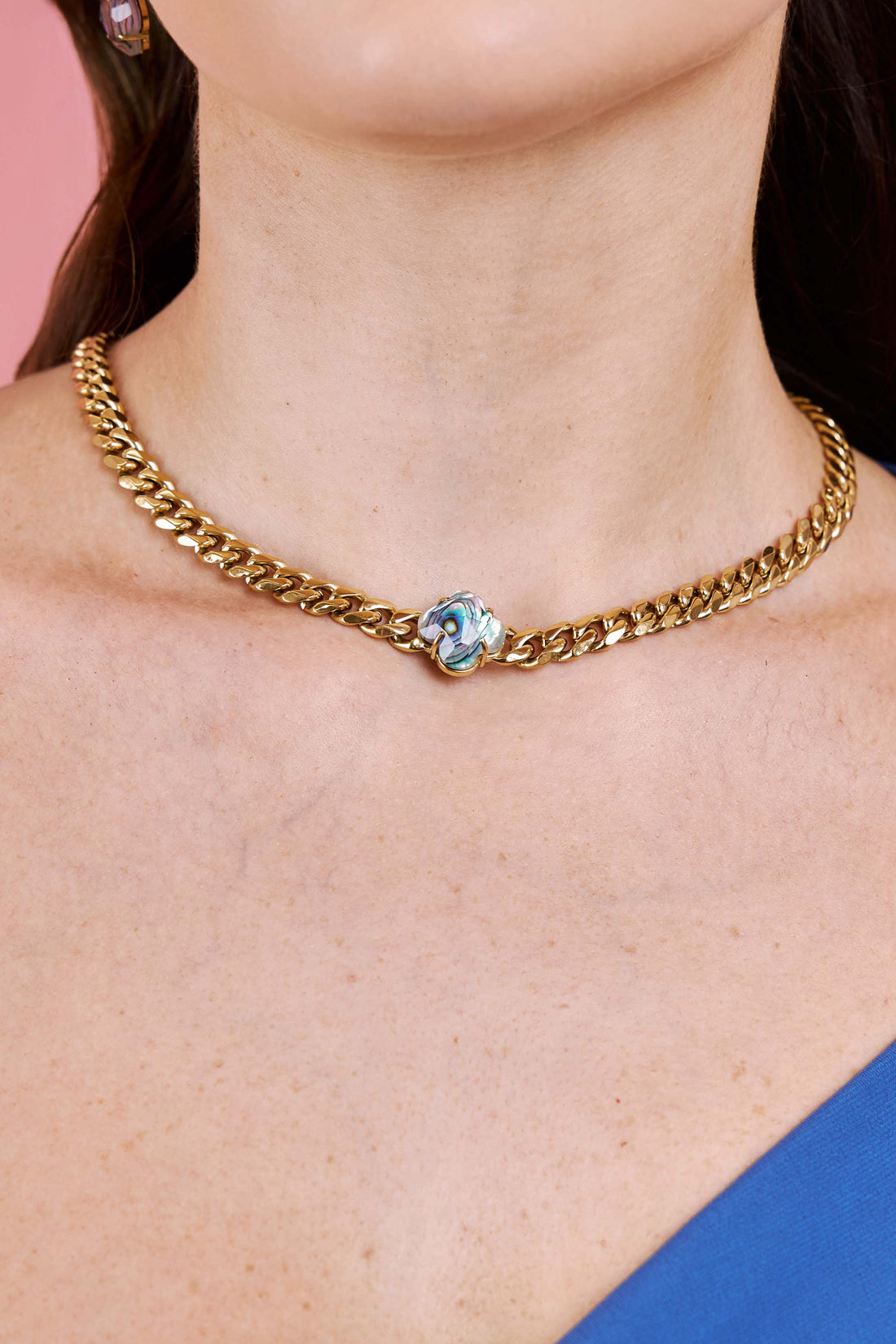 Stone Station Abalone Stone Curb Chain Necklace