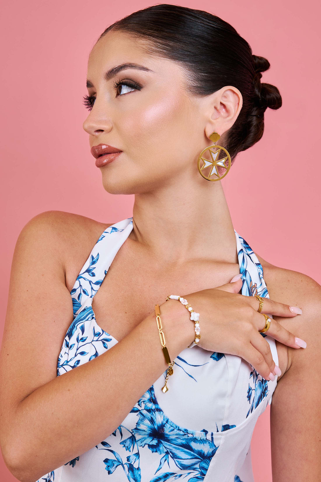 Maltese Cross Madre Perla Earring Set