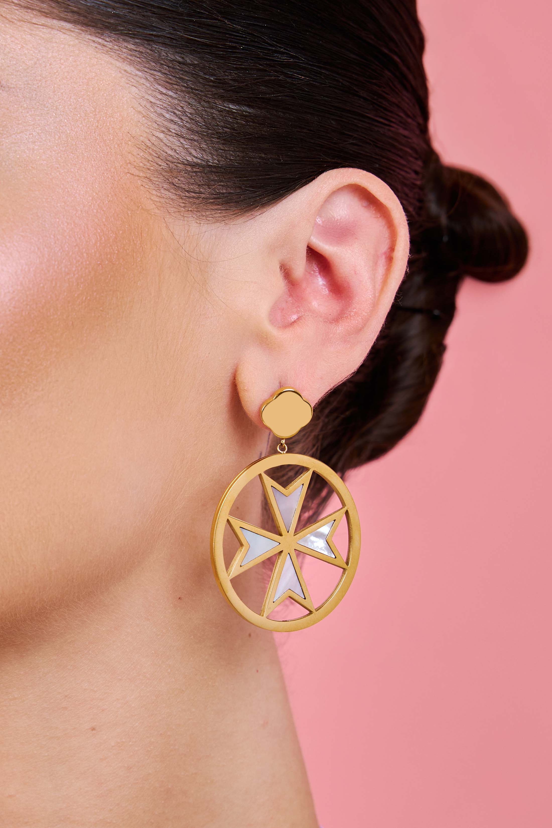 Maltese Cross Madre Perla Earring Set