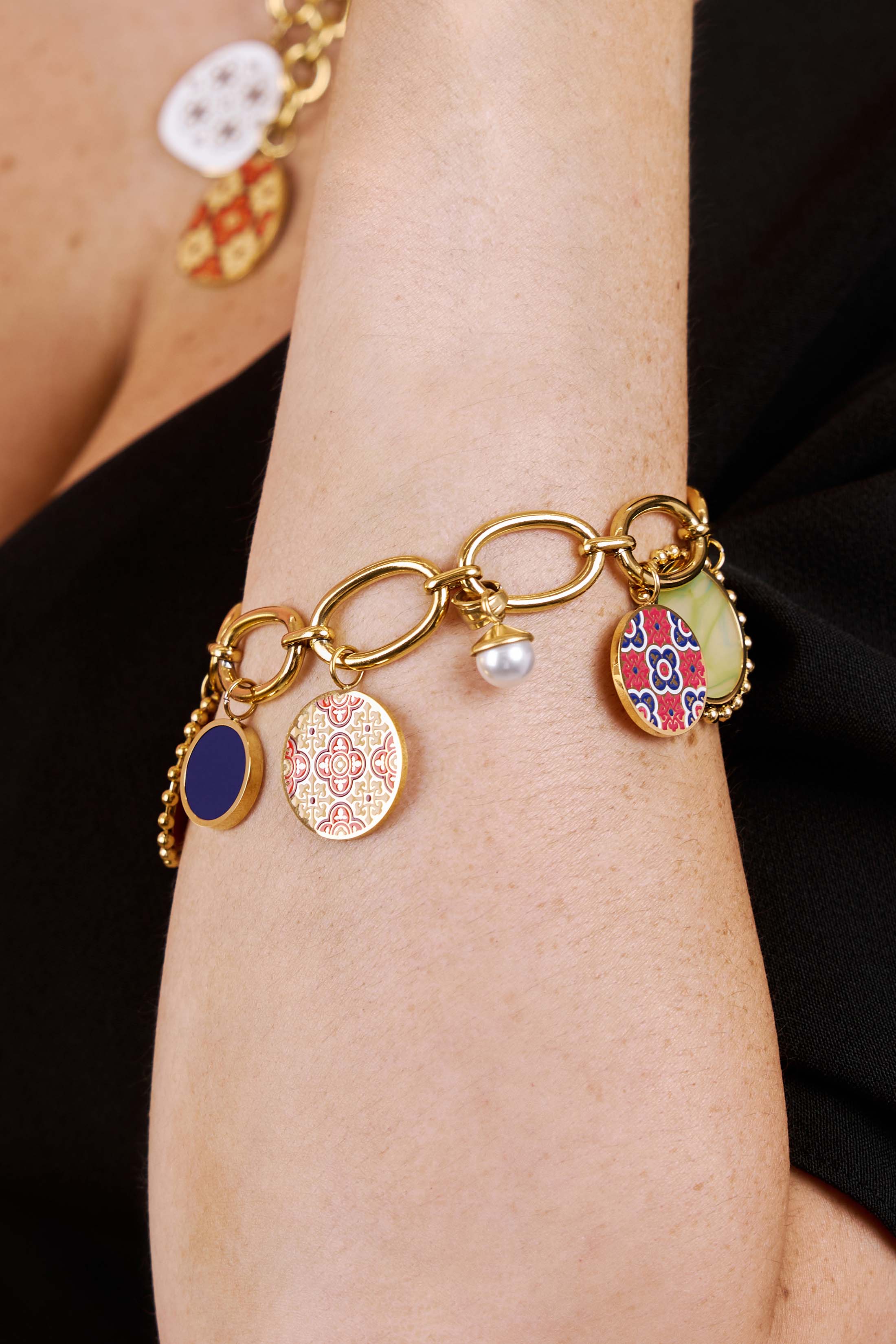 Maltese Tile &amp; Stone Charm Bracelet