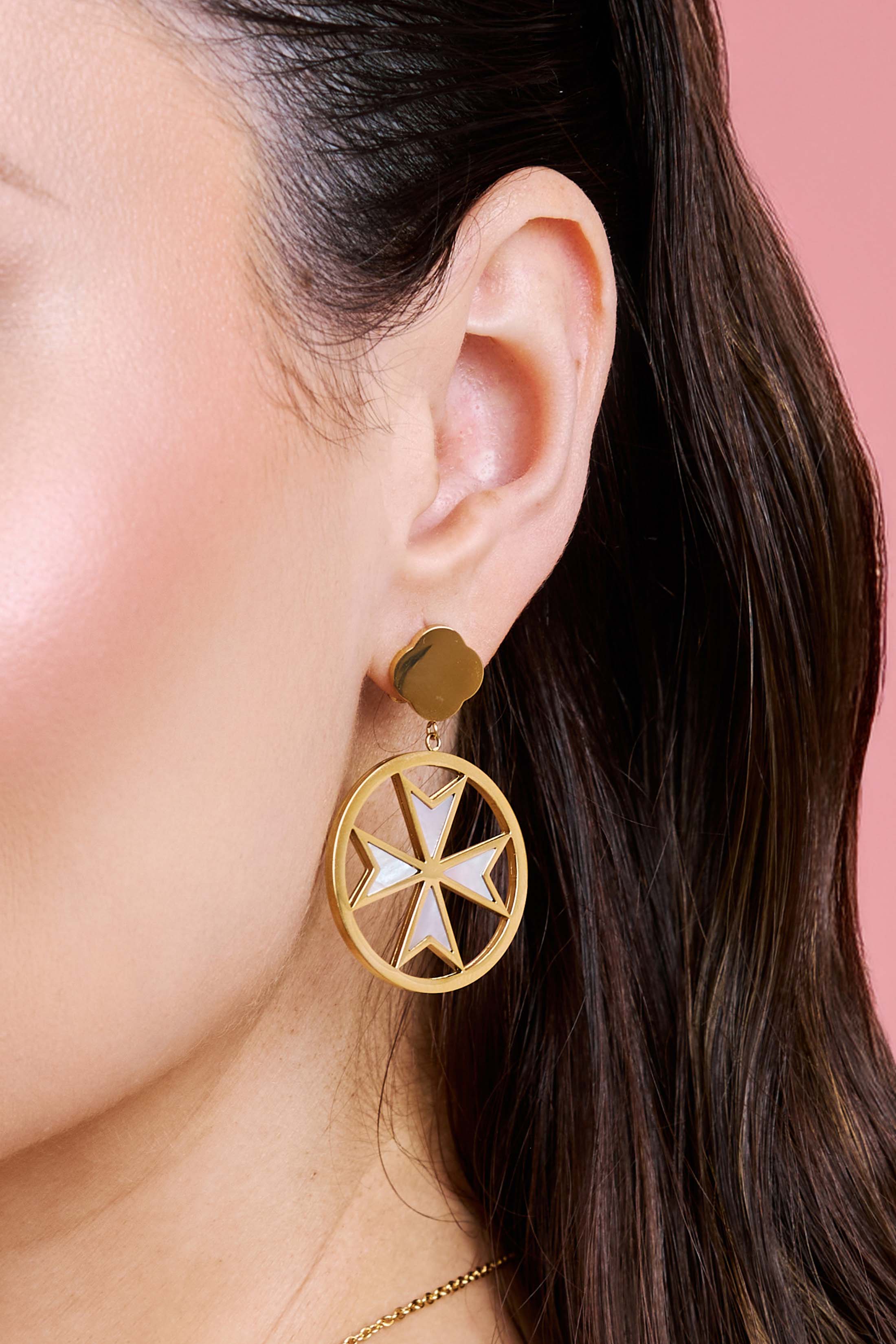 Maltese Cross Madre Perla Petite Earring Set