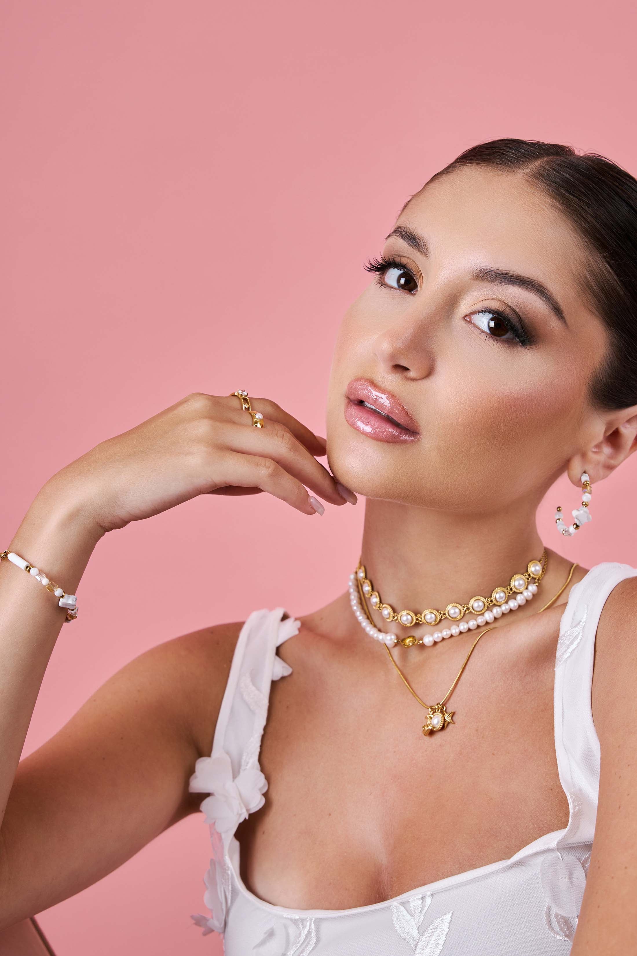 White Howlite Beaded Hoop Earring Set