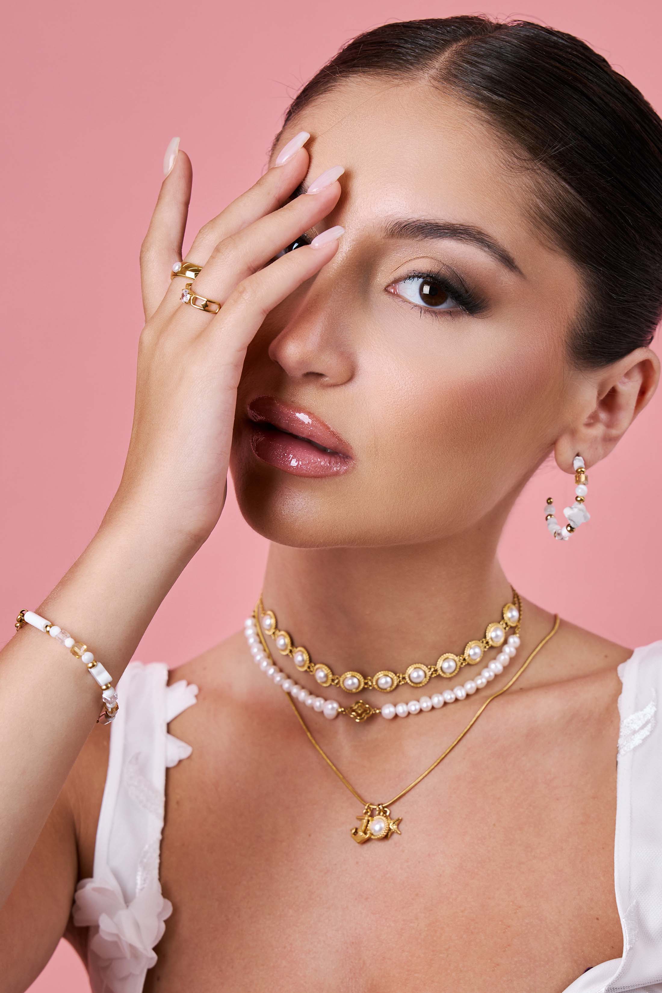 White Howlite Beaded Hoop Earring Set