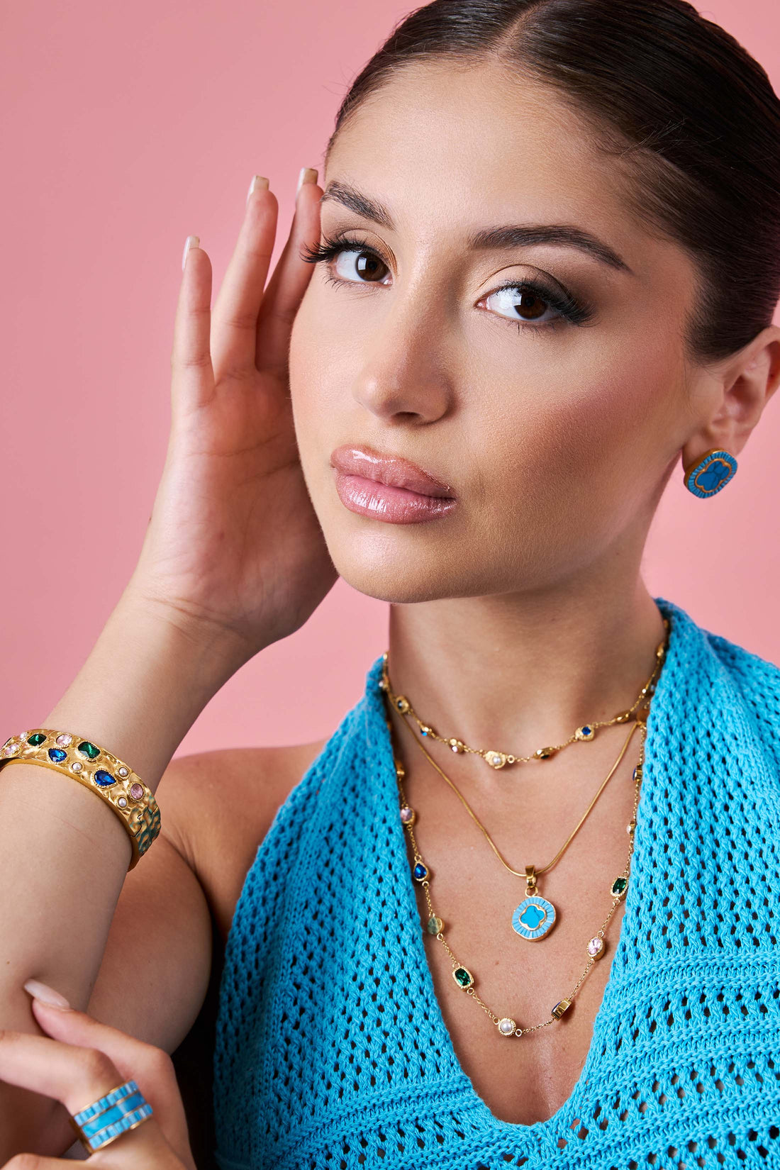 Faniello Turquoise Marble Stud Earring Set