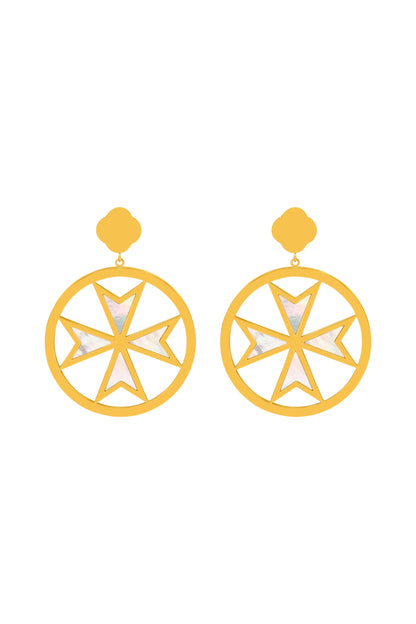 Maltese Cross Madre Perla Earring Set