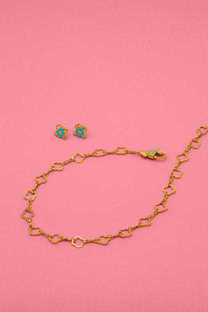 Qabru Turquoise Stud Earrings &amp; Qabru Claw Link Necklace Gift Set