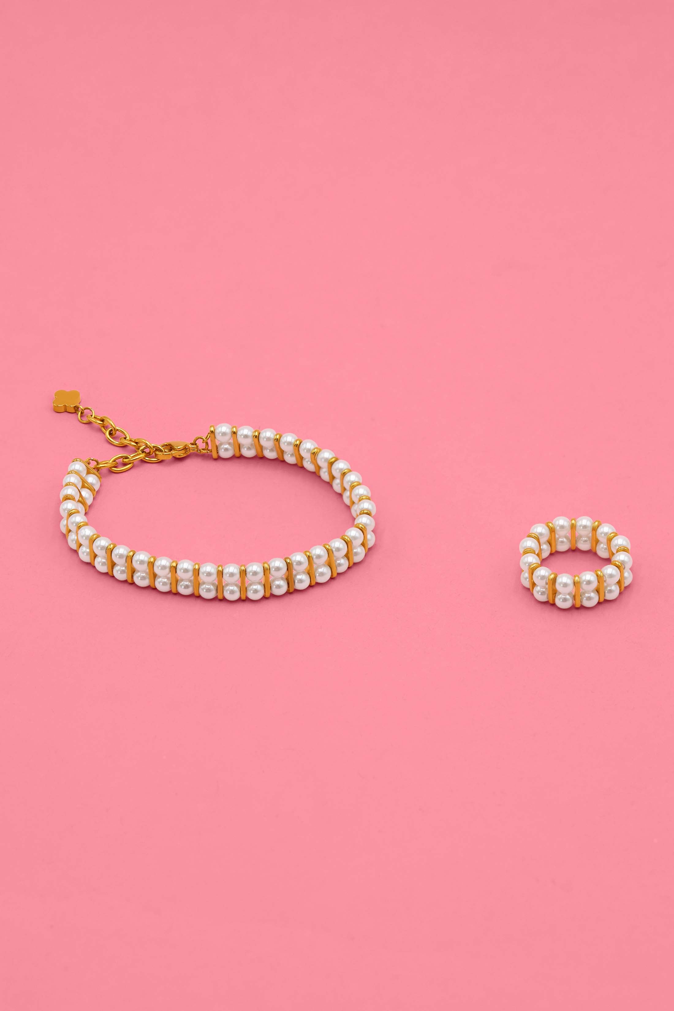 Twin Pearl Ring &amp; Bracelet Gift Set