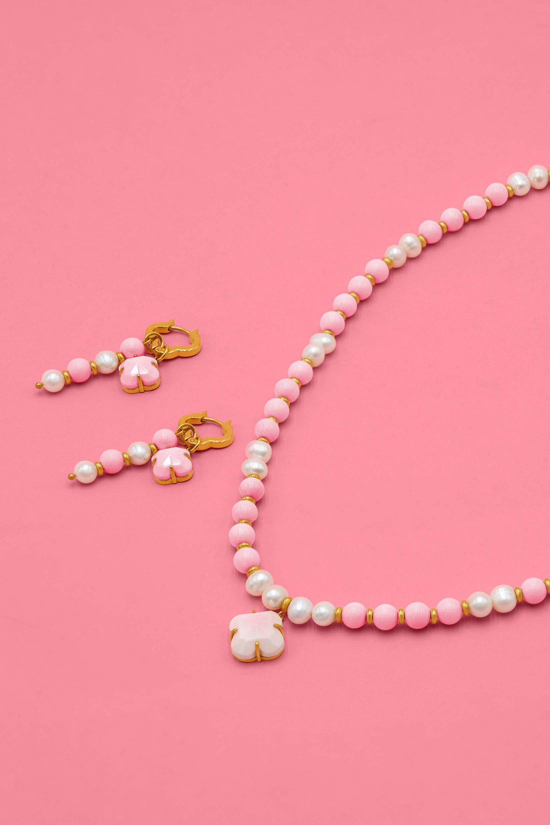 Pink Pearl Duo Earring Set &amp; Necklace Gift Set