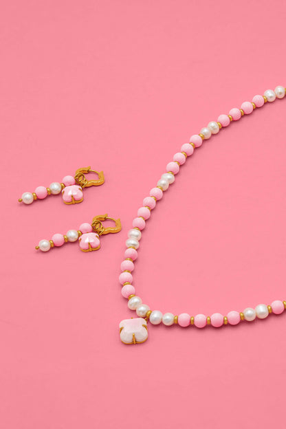 Pink Pearl Duo Earring Set &amp; Necklace Gift Set