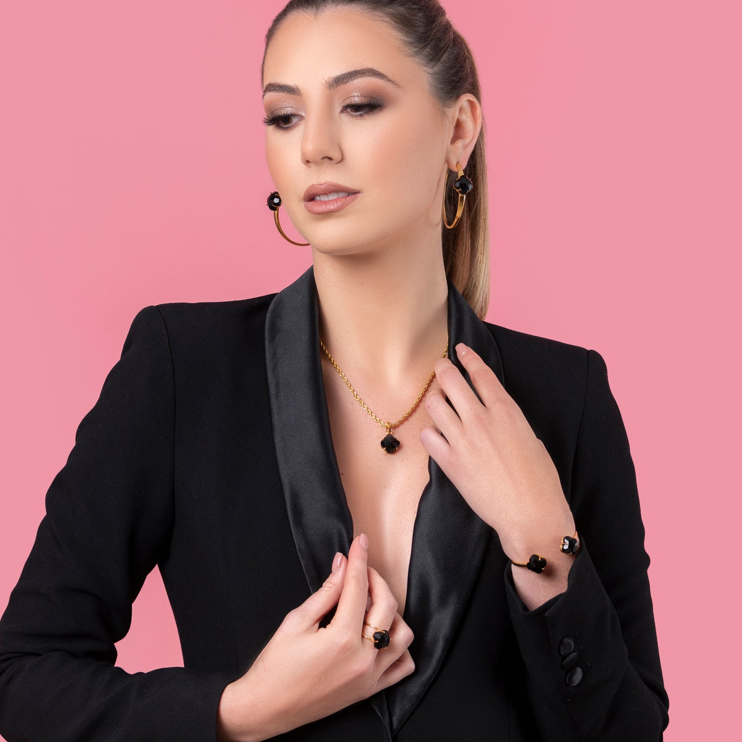 Stone Station Midnight Sparkle Stone Oversized Hoop Earring Set