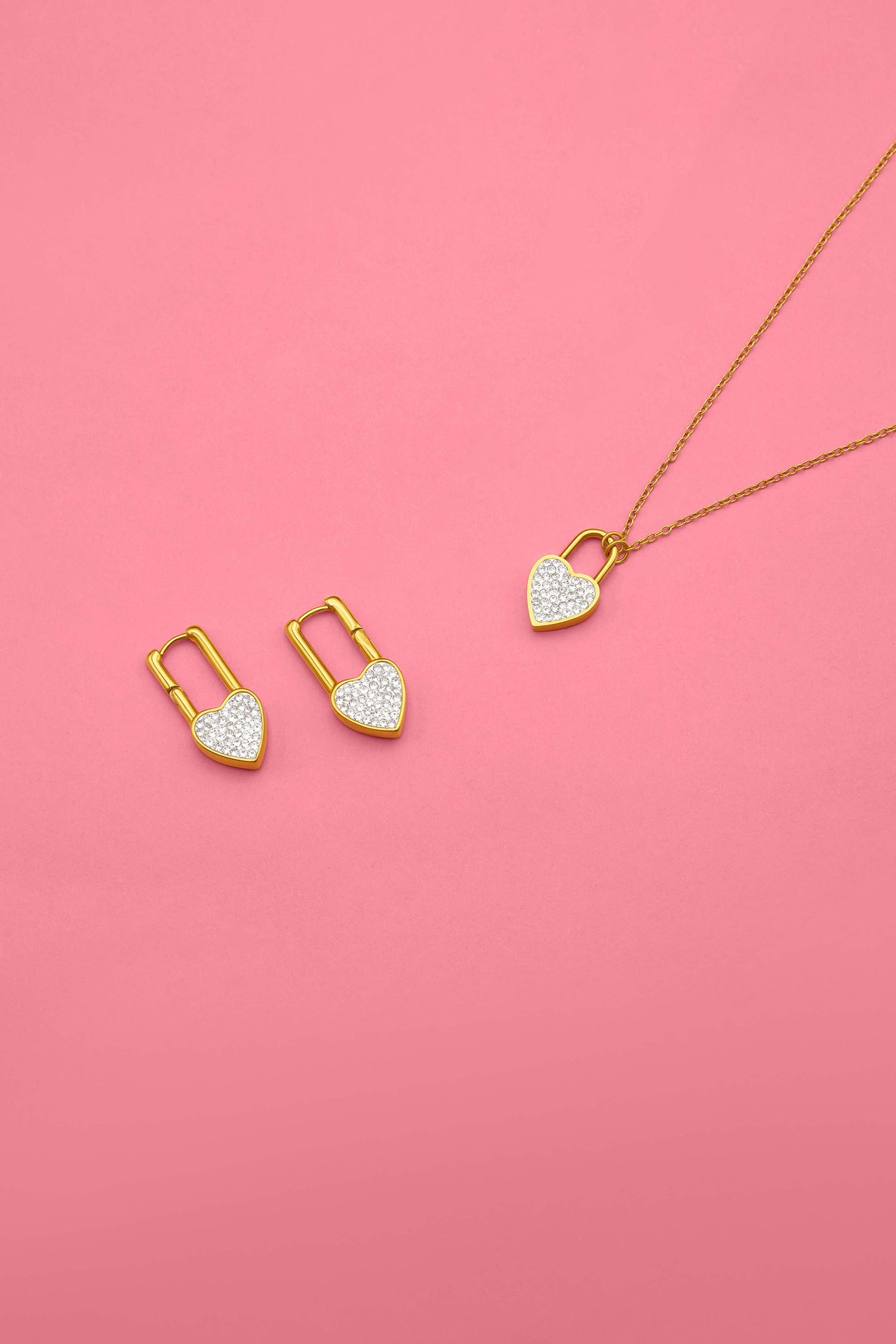 Locked in Crystal Earrings &amp; Love On Lock Necklace Gift Set