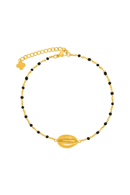Black Bead Seashell Anklet