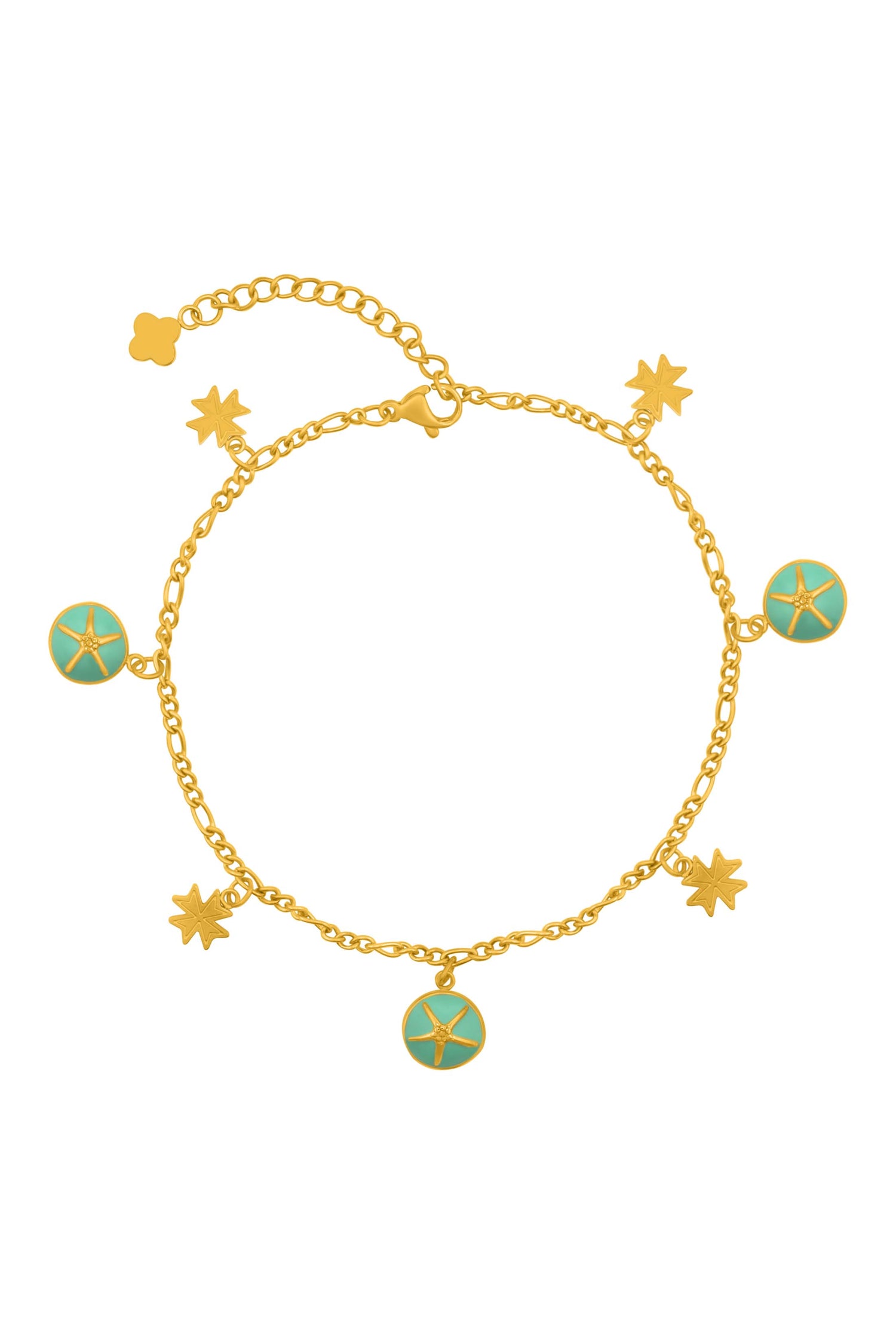 Starfish &amp; Maltese Cross Turquoise Enamel Anklet