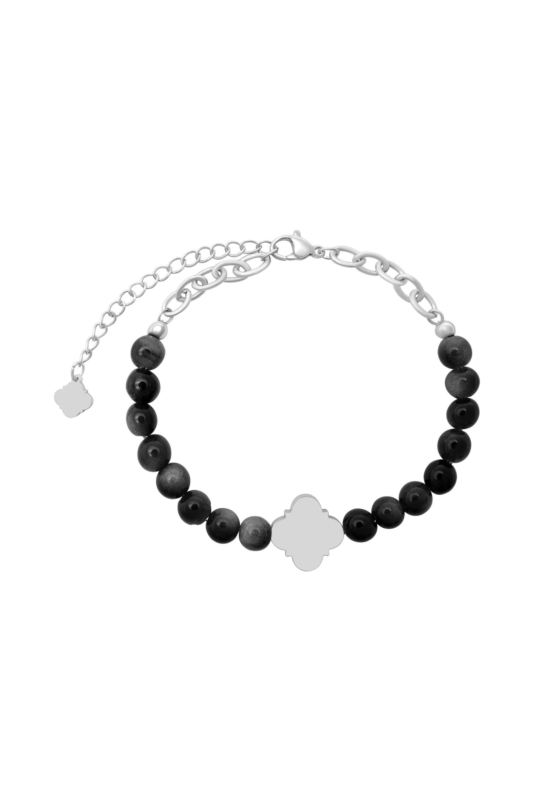 Engravable Black Stone Beaded Bracelet