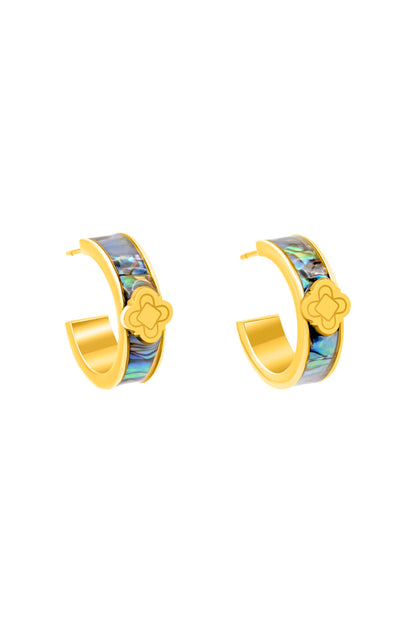 Blue Lagoon Abalone Petite Hoop Earring Set &amp; Charm Necklace Gift Set