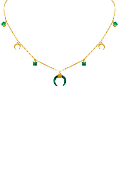 Malachite Crescent Horn Charm Necklace
