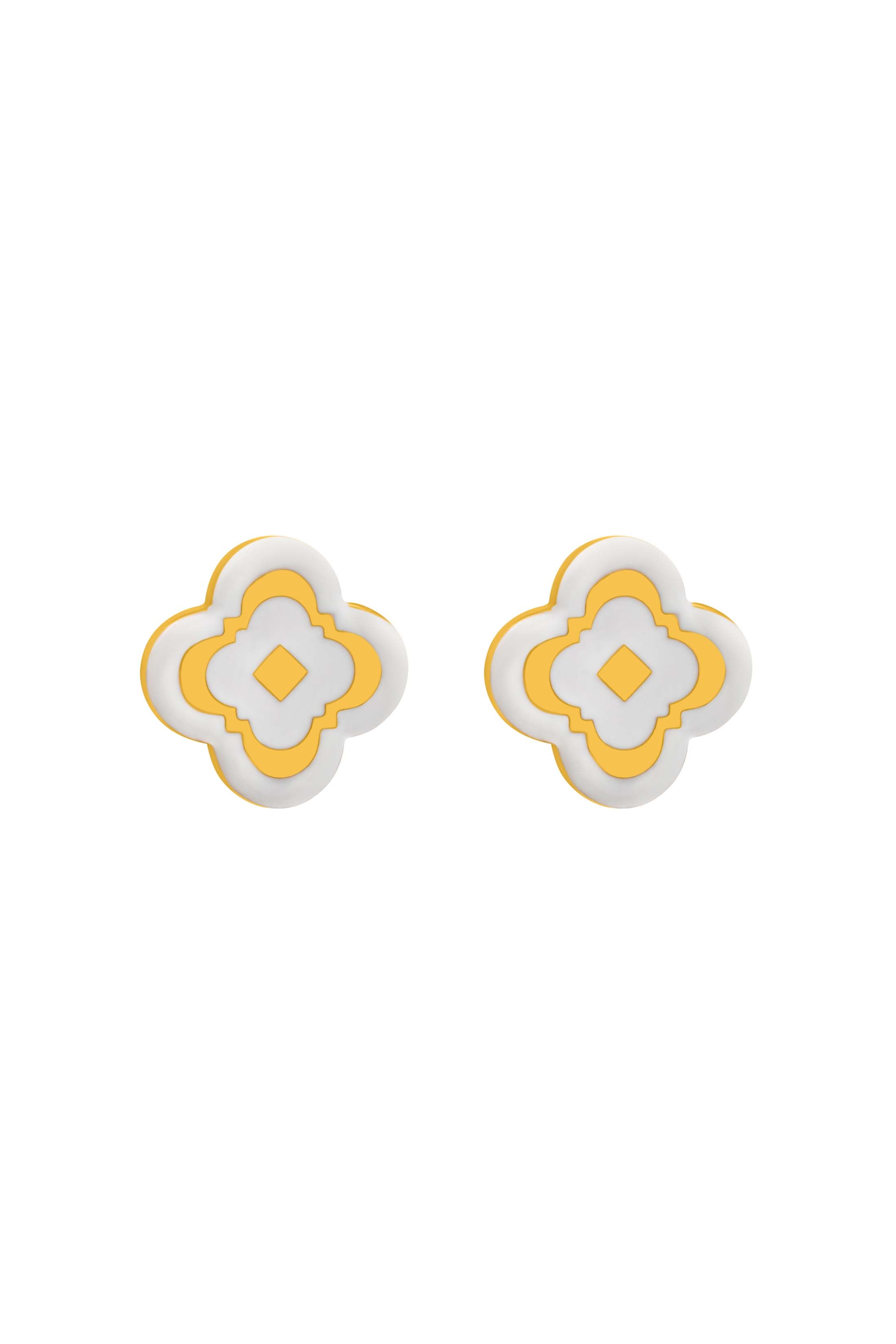 White Enamel Tile Stud Earring Set