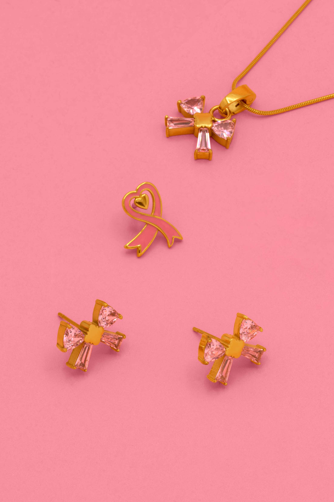 Blushing Bow Pendant, Stud Earrings &amp; Pin Gift Set