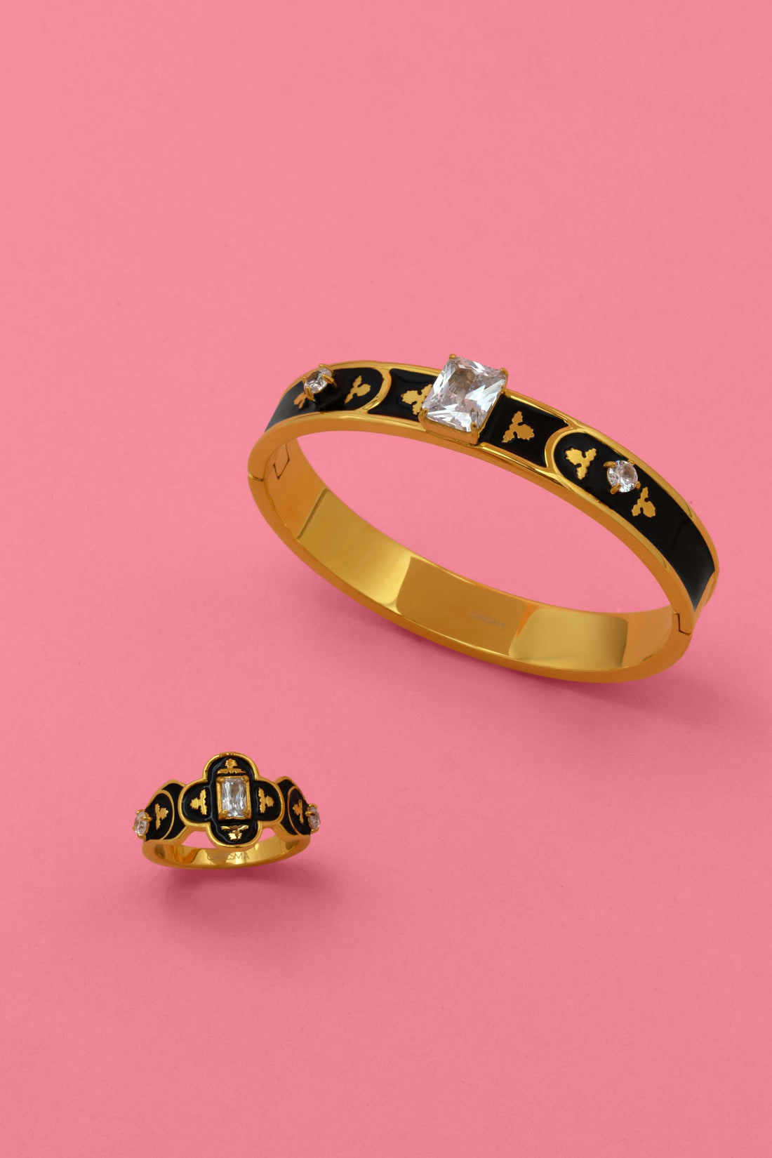 Royal Tile Black Enamel Bangle &amp; Ring Gift Set